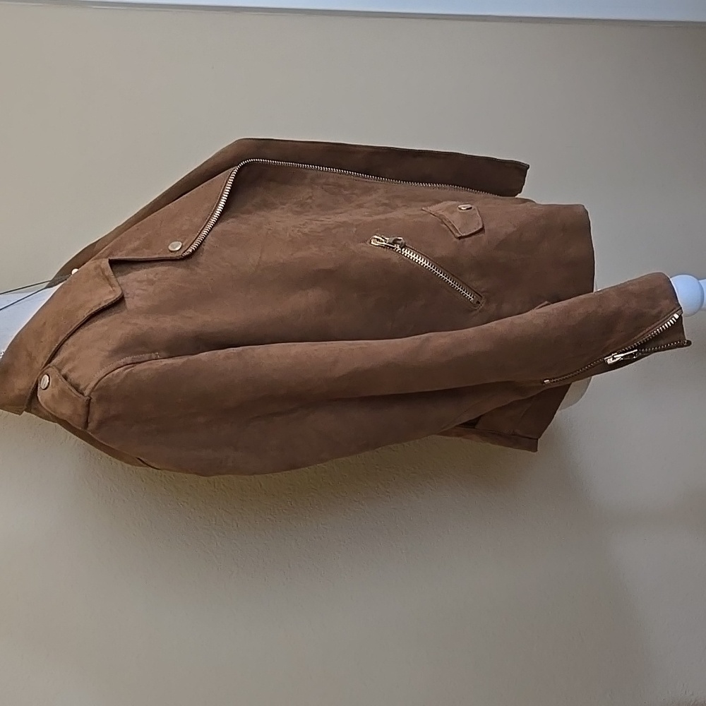 H&M Faux Suede Versatile Moto-Style Jacket with Gold-Brass Hardware EUC - 8 - Picture 3 of 11